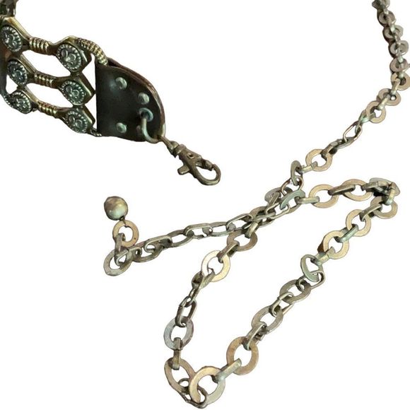 Vintage Chico’s Chunky Chain Belt with Brown Leather/Metal Art Adjustabl… - Picture 5 of 6